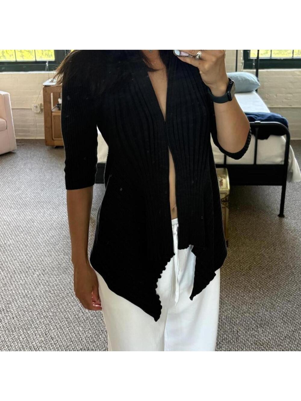 White House Black Market Ribbed Draped Cardigan — Black Size XS🖤